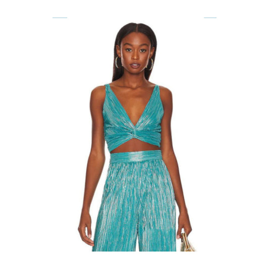 Ross Pleated Wide-Leg Pants – Metallic High-Waist Pants