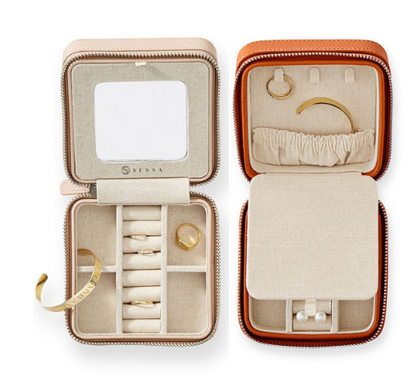Small Travel Jewelry Case – PU Saffiano Leather with Suede Interior