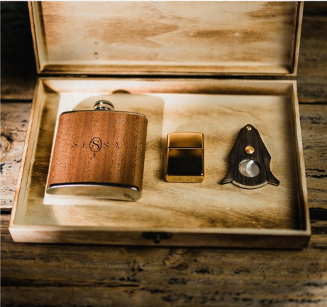 Stainless Steel Hip Flask & Cigar Knife Gift Set