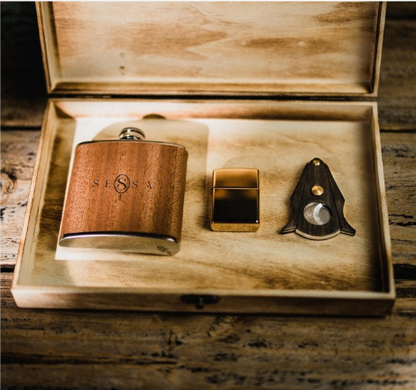 Stainless Steel Hip Flask & Cigar Knife Gift Set