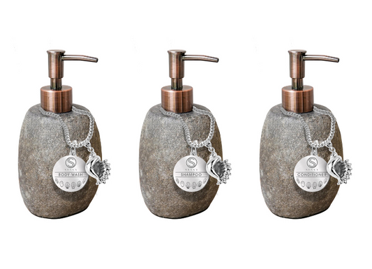 Natural Cave Stone Dispensers – Unique Designs for Shampoo, Conditioner & Body Wash