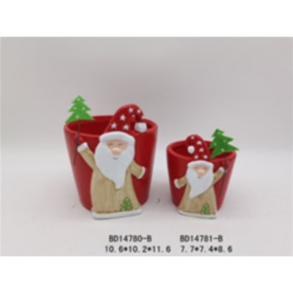 Festive Terracotta Ceramic Christmas Flower Pot Set