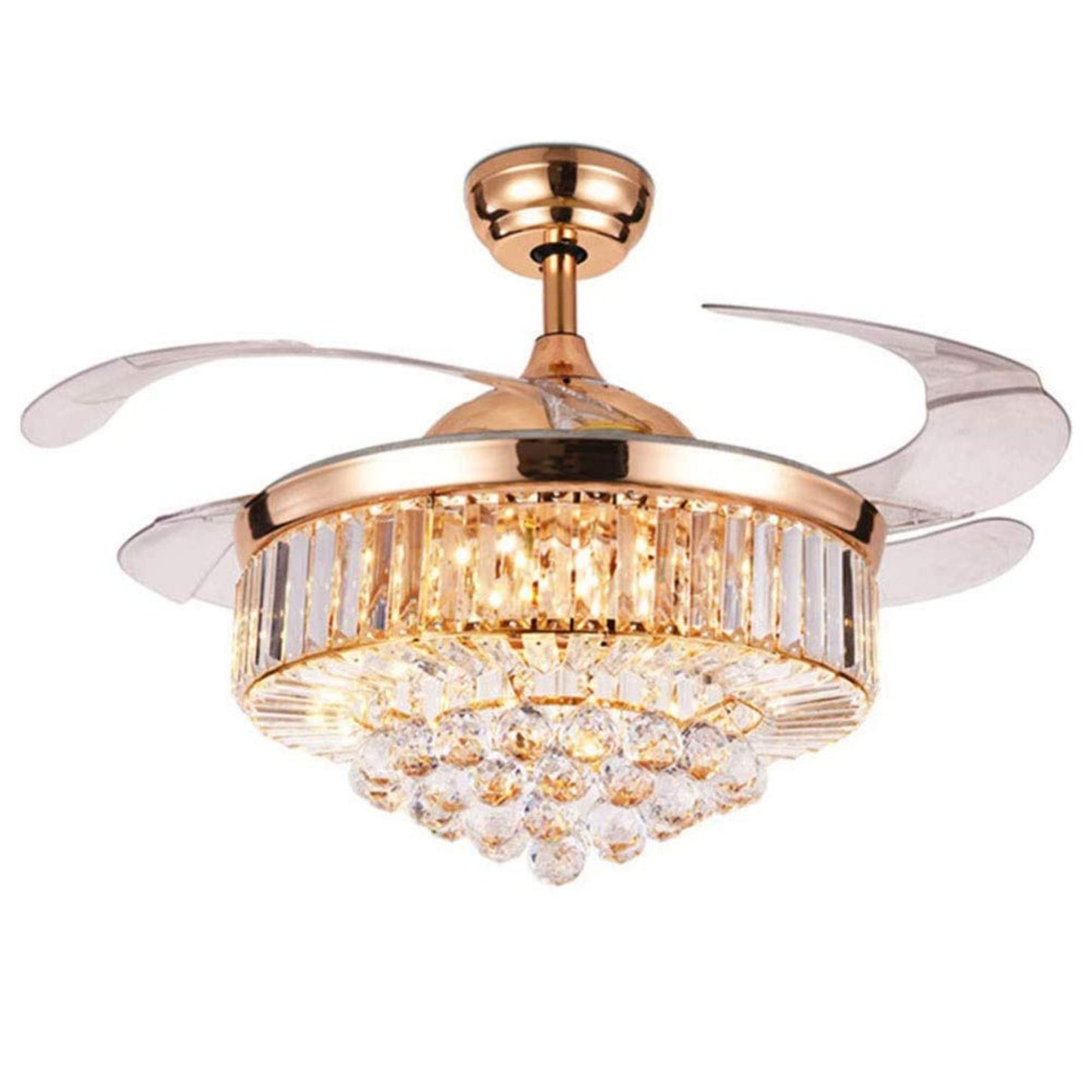 KBS-Y4240 Retractable Matte White Ceiling Fan with Crystal Light