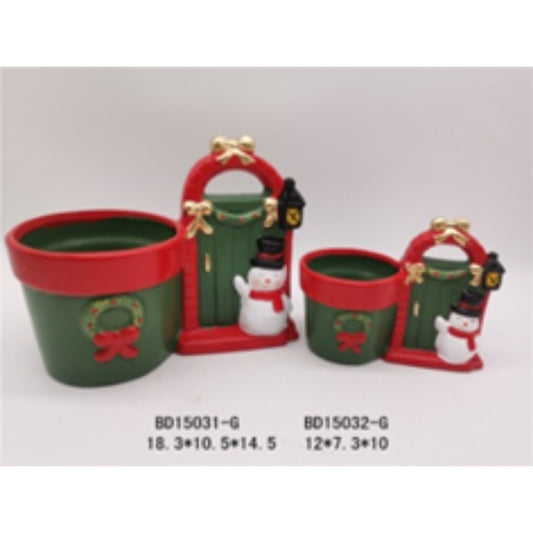Holiday Terracotta Ceramic Flower Pot Duo