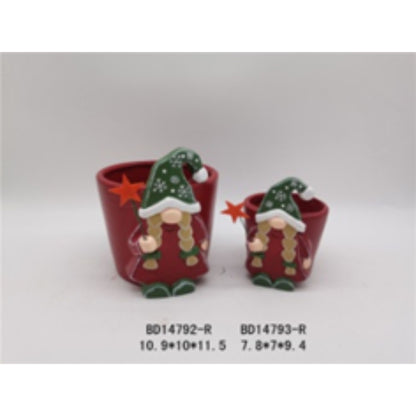 Red Glaze Terracotta Christmas Pot Set