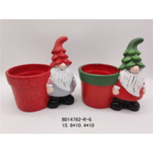 Classic Red-Green Christmas Terracotta Planter