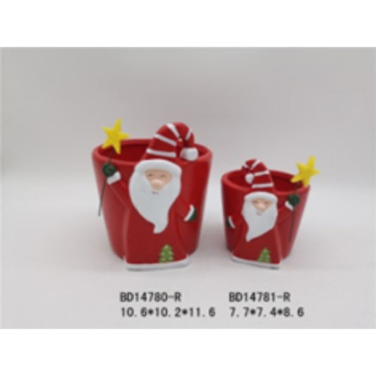 Festive Terracotta Ceramic Christmas Flower Pot Set