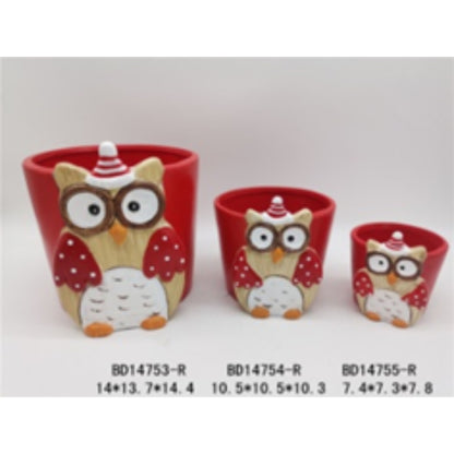 Holiday Edition Terracotta Ceramic Christmas Planter Trio