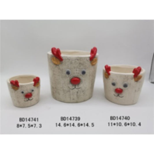 White Glazed Terracotta Ceramic Christmas Pot Trio
