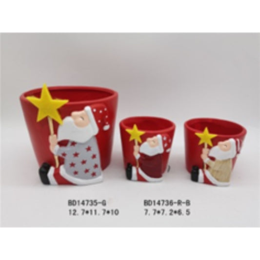 Holiday Glazed Terracotta Ceramic Christmas Planter Duo