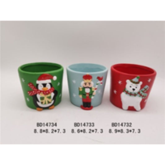 Mini Terracotta Ceramic Christmas Flower Pot Trio