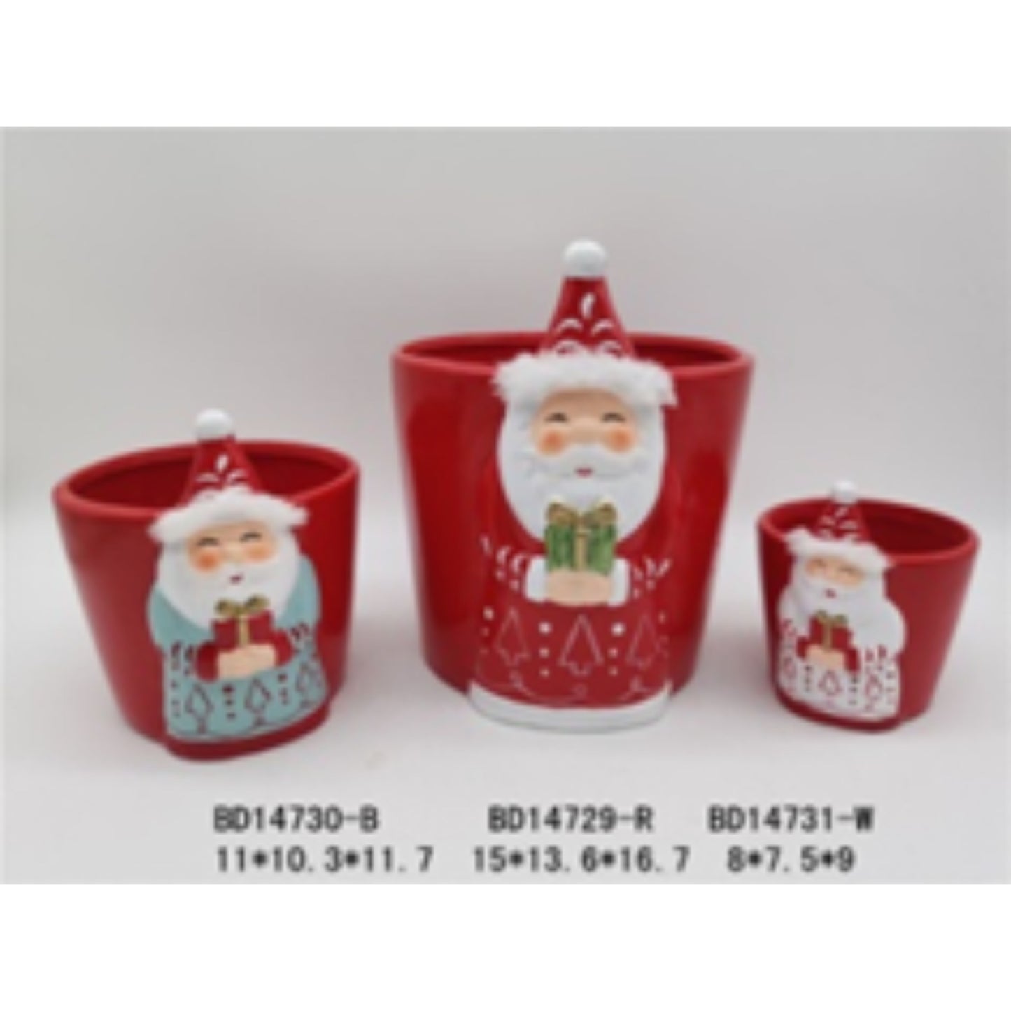 Holiday Glazed Terracotta Ceramic Christmas Planter Set