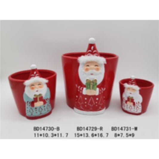 Holiday Glazed Terracotta Ceramic Christmas Planter Set