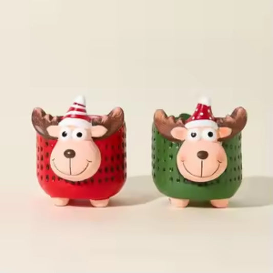 Mini Terracotta Ceramic Christmas Planter with Festive Glaze