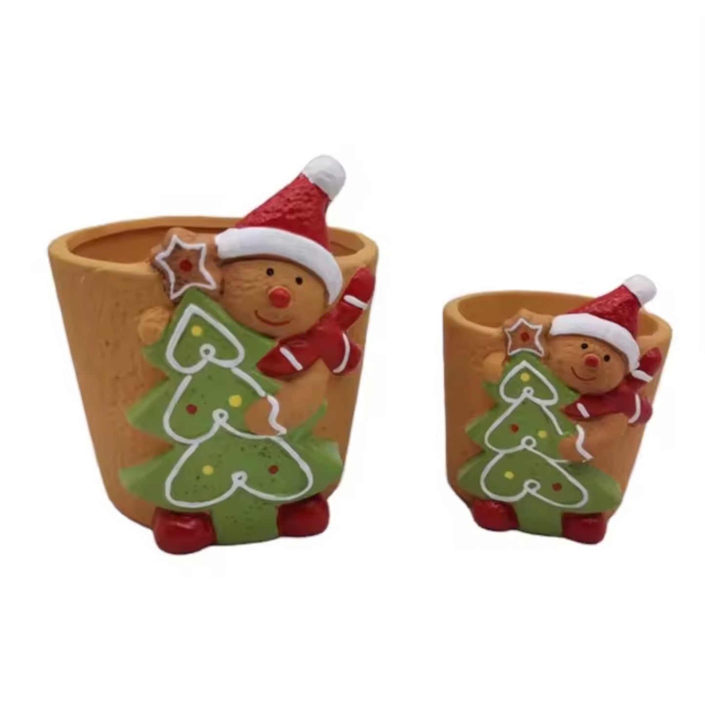 Holiday Terracotta Ceramic Planter Set with Christmas Design