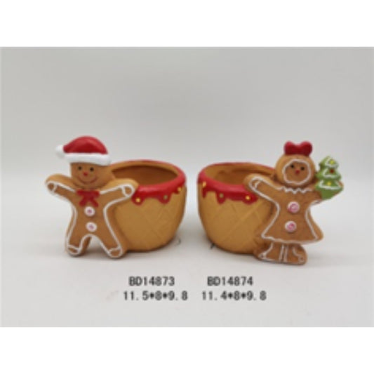 Holiday Glazed Terracotta Ceramic Christmas Planter Set