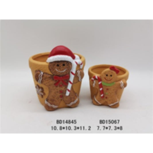 Holiday Charm Terracotta Ceramic Christmas Planter Duo