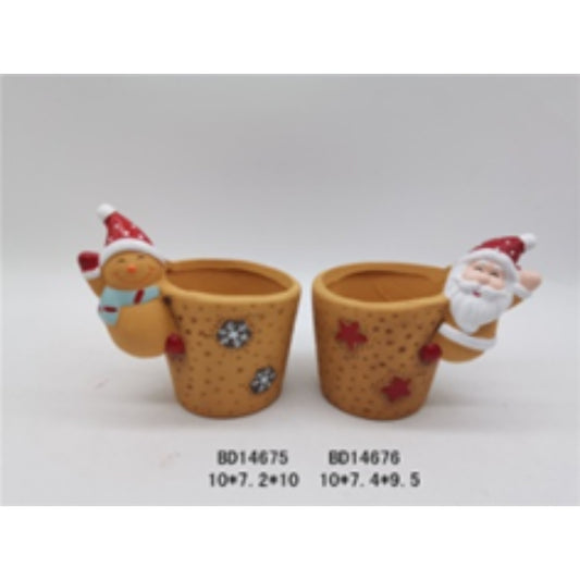 Holiday Terracotta Ceramic Planter Duo with Christmas Design