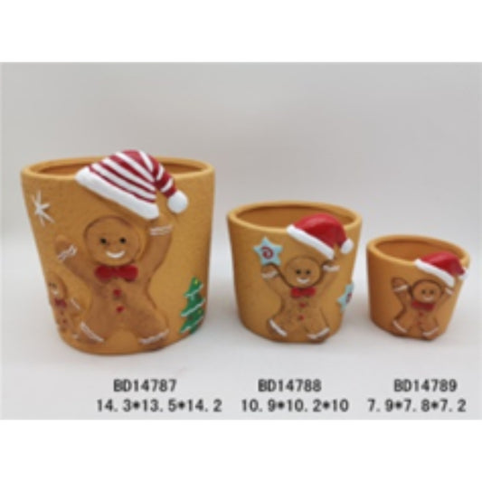 Holiday Charm Terracotta Ceramic Christmas Flower Pot Trio