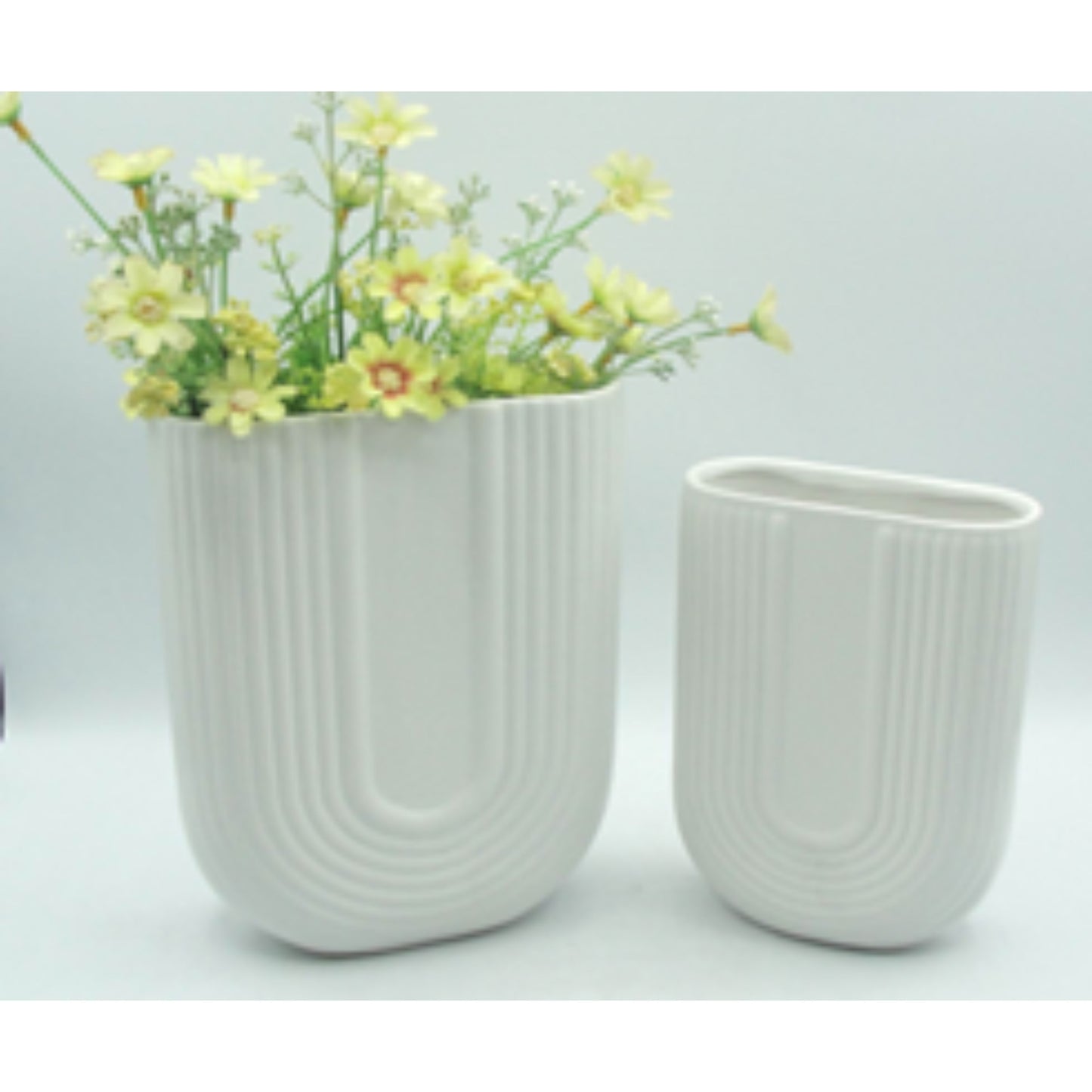 Sculpted Dolomite Ceramic Vase Set with Contemporary Silhouettes