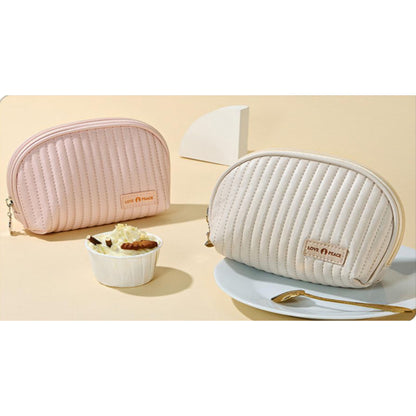 RH2223 Half-Round Cake Style Makeup Bag – PU Leather with Creamy Finish