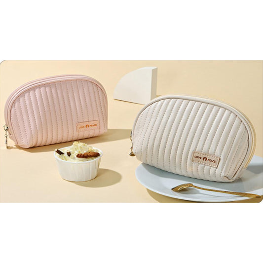 RH2223 Half-Round Cake Style Makeup Bag – PU Leather with Creamy Finish