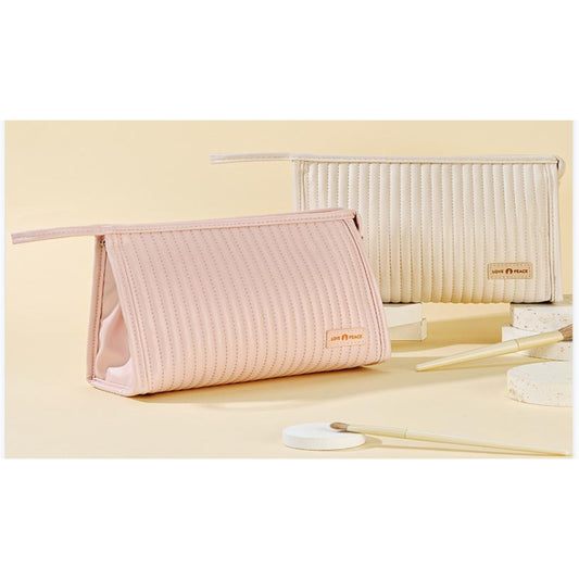 RH2225 White Collar Cake Style Makeup Bag – PU Leather with Creamy Finish