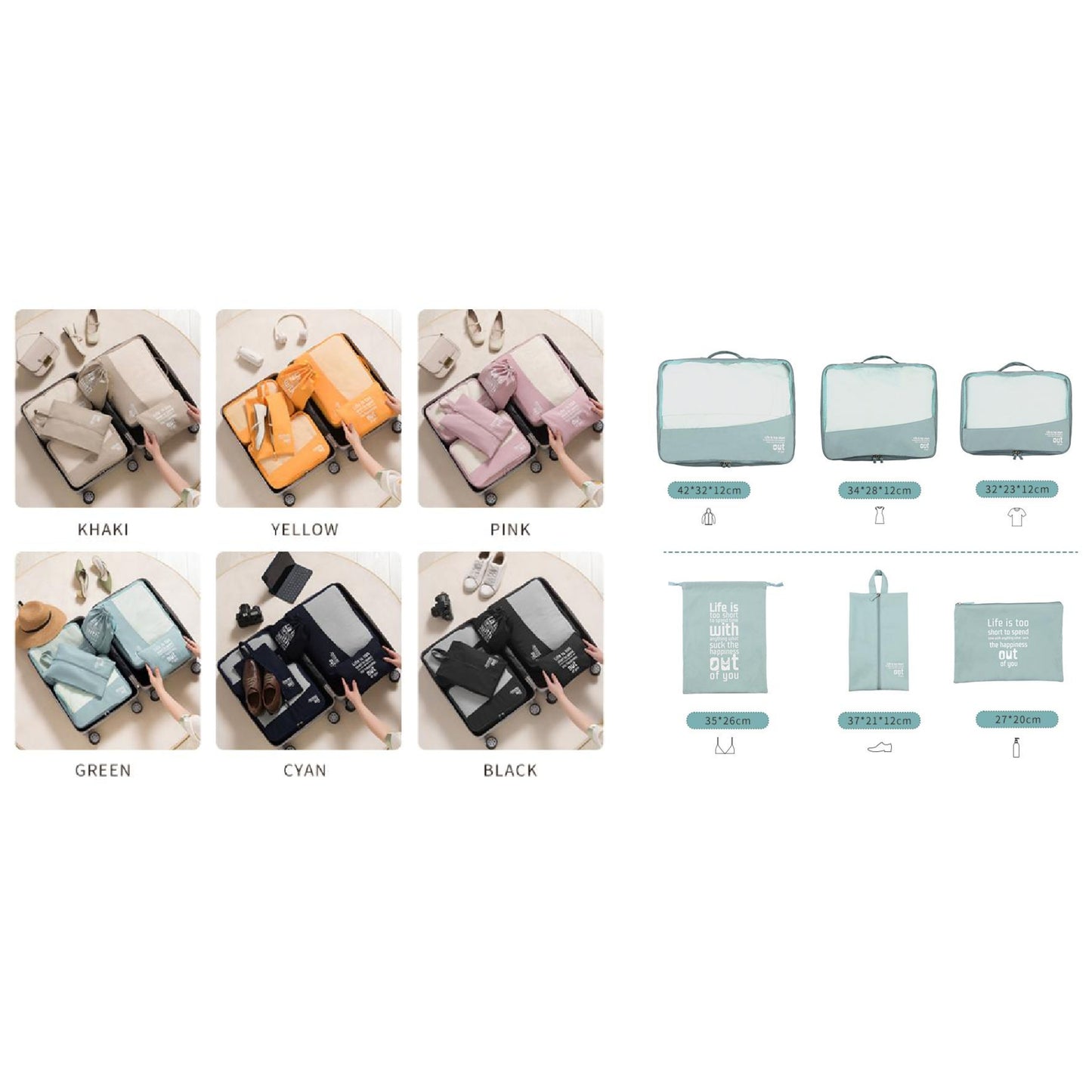 Packing Cube Set RH2203 – Lightweight Washed 6-Piece Travel Organizer