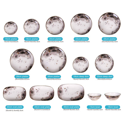 Light Gray Moon Pattern Ceramic Dinnerware Set – 14-Piece Collection with Shiny Finish