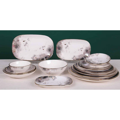 Light Gray Moon Pattern Ceramic Dinnerware Set – 14-Piece Collection with Shiny Finish