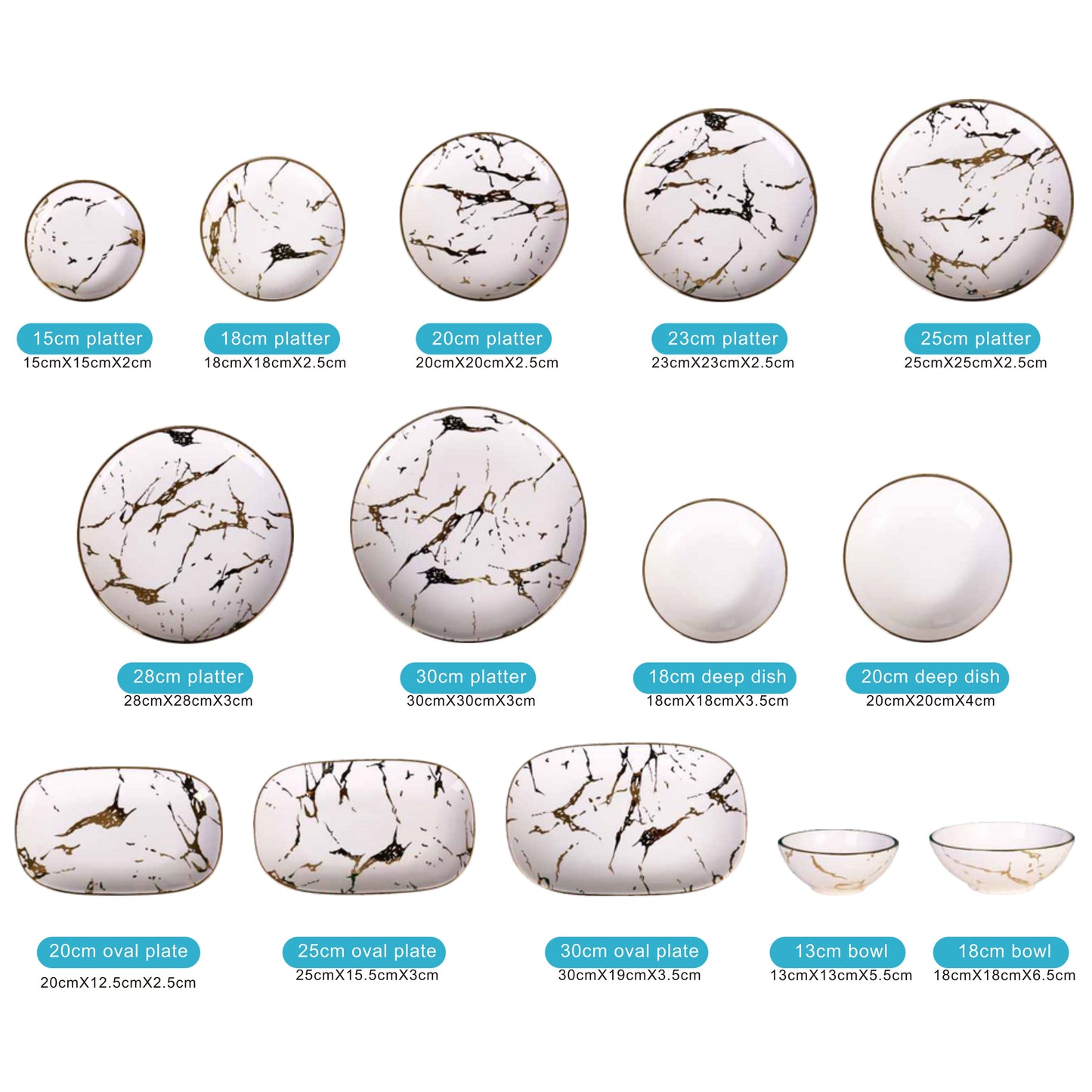 Cream Marble Effect Ceramic Dinnerware Set with Shiny Surface and Golden Edges – 14-Piece Collection
