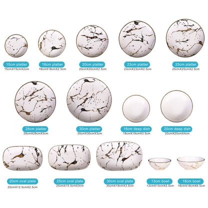 Cream Marble Effect Ceramic Dinnerware Set with Shiny Surface and Golden Edges – 14-Piece Collection