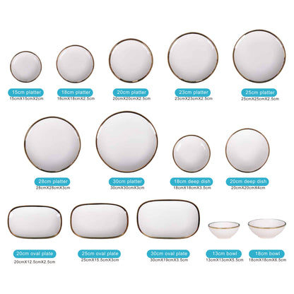 Grey Ceramic Dinnerware Set with Shiny Surface and Golden Edges – 14-Piece Collection