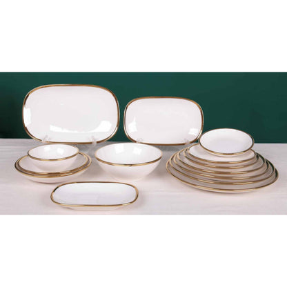 Grey Ceramic Dinnerware Set with Shiny Surface and Golden Edges – 14-Piece Collection