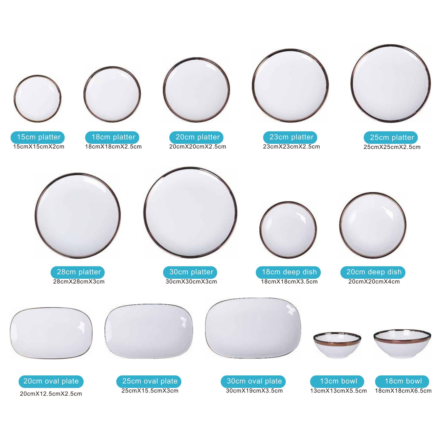 White Ceramic Dinnerware Set with Shiny Surface and Golden Edges – 14-Piece Collection