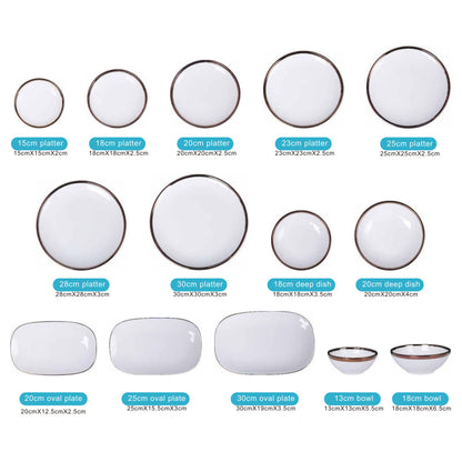White Ceramic Dinnerware Set with Shiny Surface and Golden Edges – 14-Piece Collection