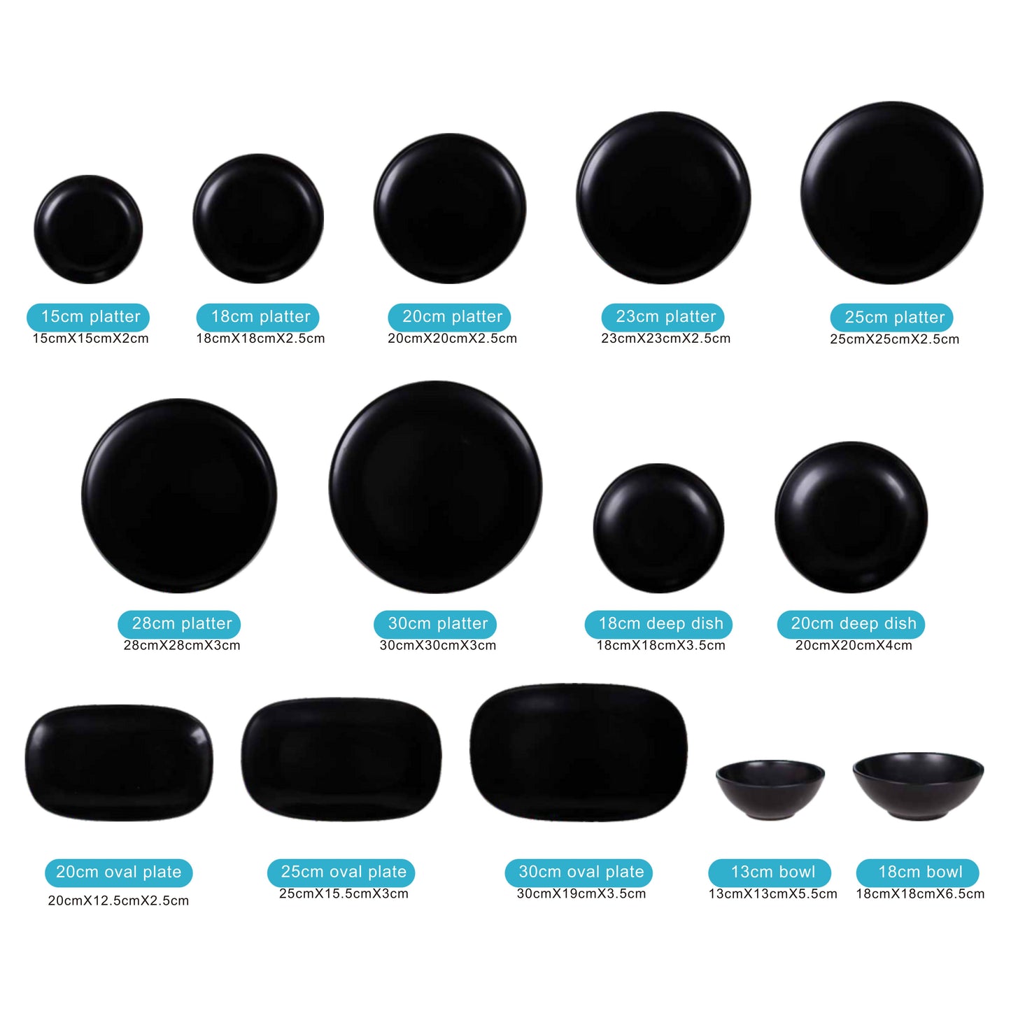 Black Ceramic Dinnerware Set with Shiny Surface – 14-Piece Collection