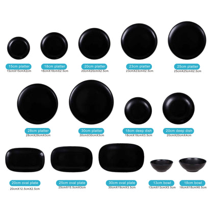 Black Ceramic Dinnerware Set with Shiny Surface – 14-Piece Collection