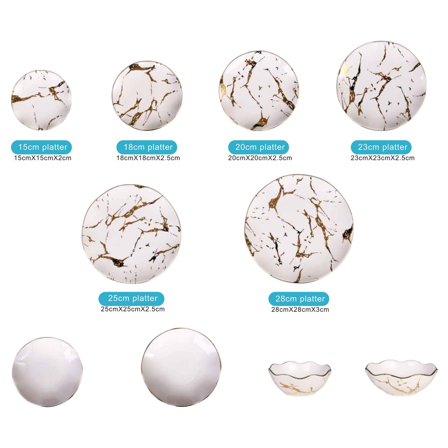 White Ceramic & Porcelain 10-Piece Dinnerware Set with Marble Pattern and Shiny Surface