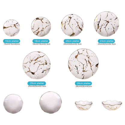 White Ceramic & Porcelain 10-Piece Dinnerware Set with Marble Pattern and Shiny Surface