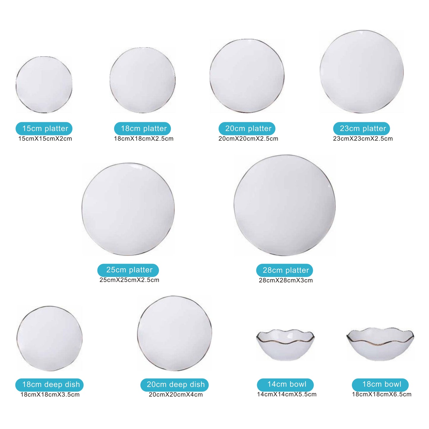 White Ceramic & Porcelain 10-Piece Dinnerware Set with Golden Edges and Shiny Surface