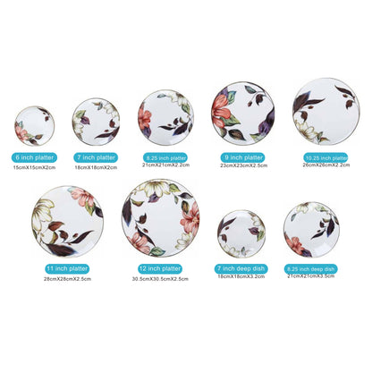 Floral White Ceramic Dinnerware Set with Golden Edges – 9-Piece Collection