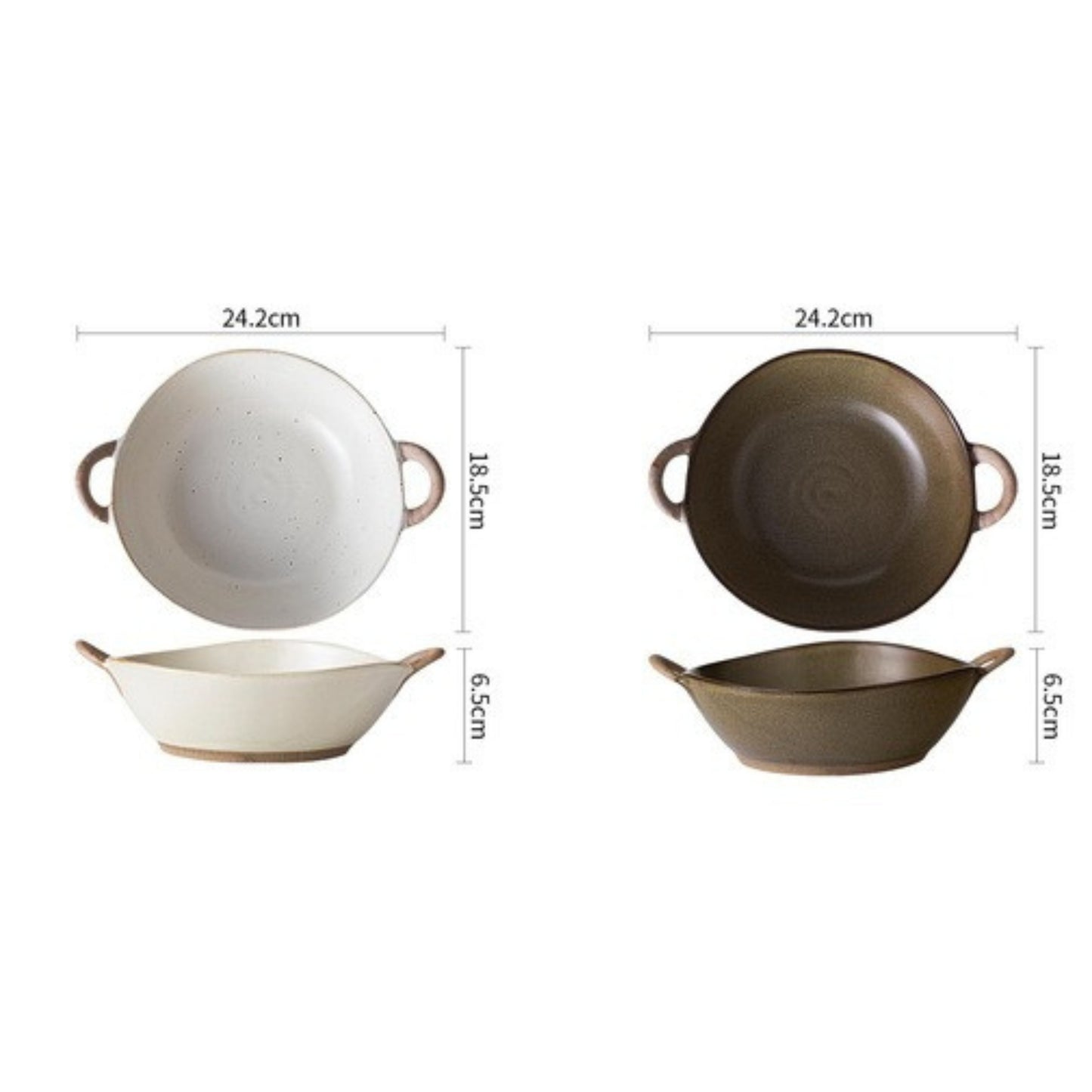 Stoneware handle bakeware with deep profile and timeless utility