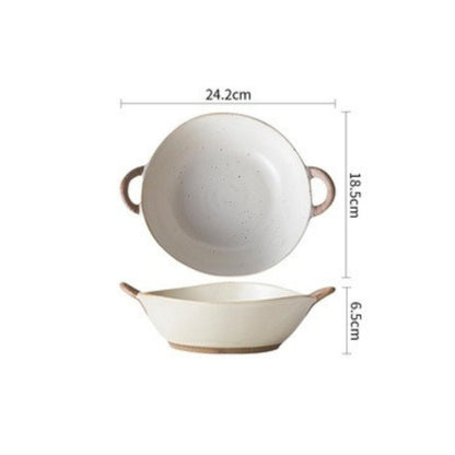 Stoneware handle bakeware with deep profile and timeless utility