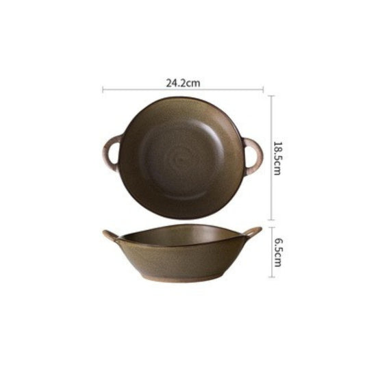 Stoneware handle bakeware with deep profile and timeless utility