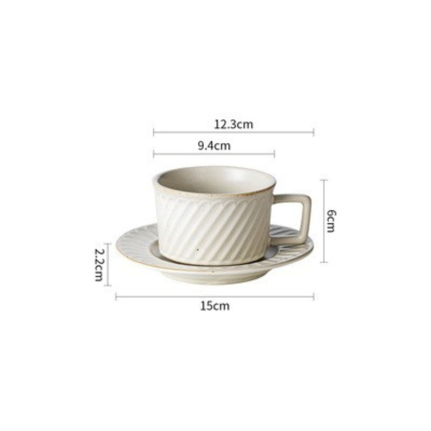 Stoneware Rotary coffee cup and saucer set with textured design and elegant finish