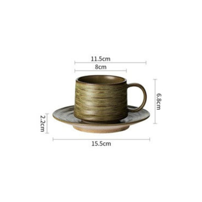 Stoneware Ocean coffee cup and saucer set with wave-inspired elegance and natural tones