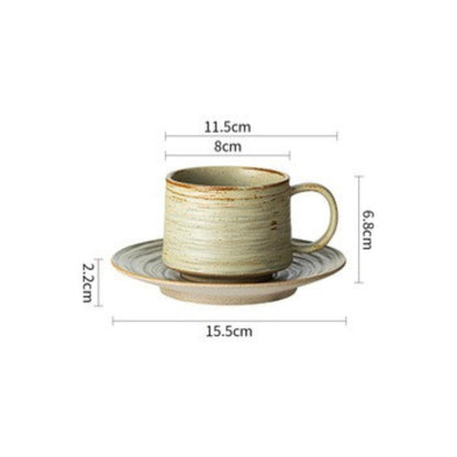 Stoneware Ocean coffee cup and saucer set with wave-inspired elegance and natural tones