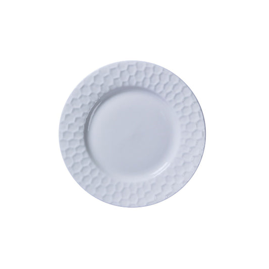 Porcelain plate with honeycomb pattern and refined glossy finish