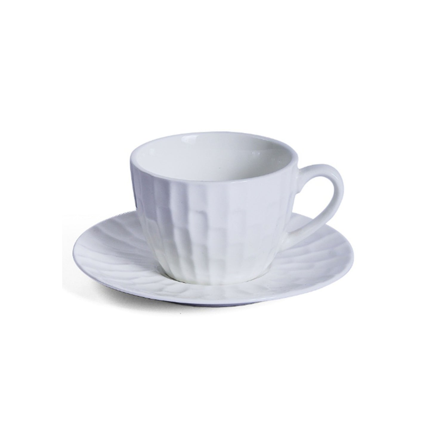 Porcelain coffee cup and saucer set with timeless form and glossy finish